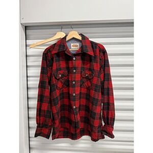 Kentfield Woodsman Mens Large Red Black Buffalo Plaid Wool Blend‎ Flannel Shirt